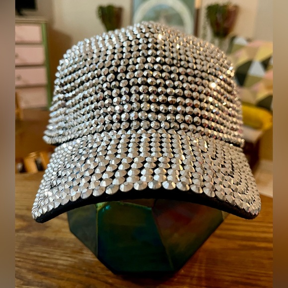 Full Bling! Silver Rhinestone Studded Baseball Cap - Adult OSFM - Picture 3 of 9